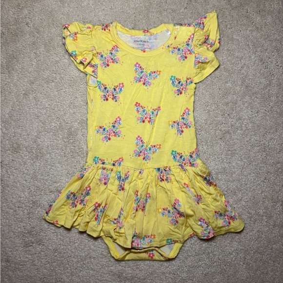 Posh Peanut Butterfly Floral Yellow Baby Twirl Bodysuit Dress - size 12-18m - Picture 1 of 6